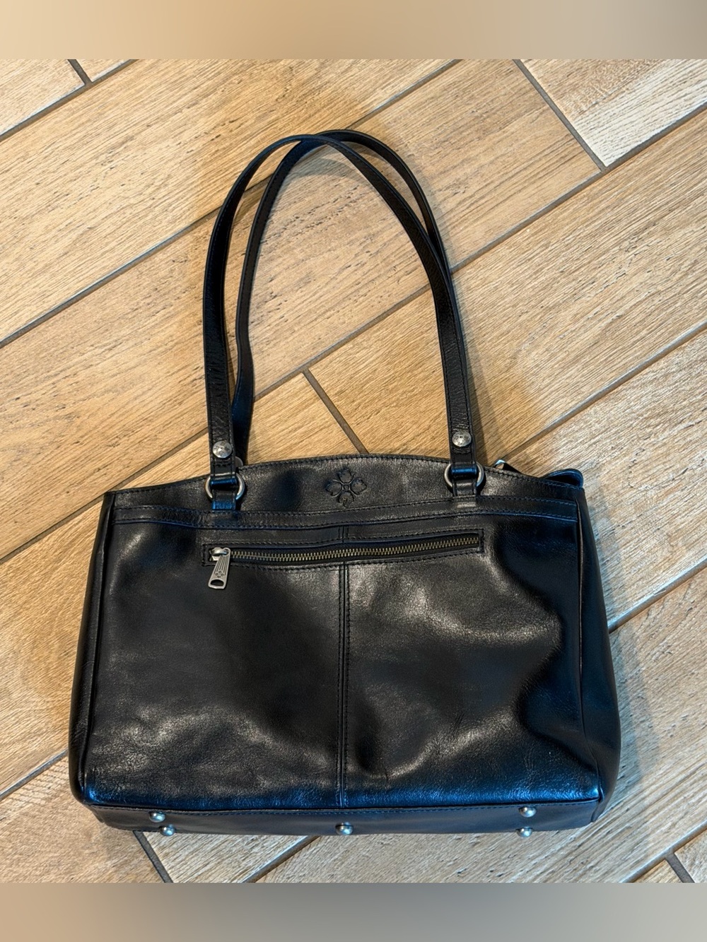 Patricia Nash Heritage Black Leather Poppy Tote Bag Purse Large Velvet Interior